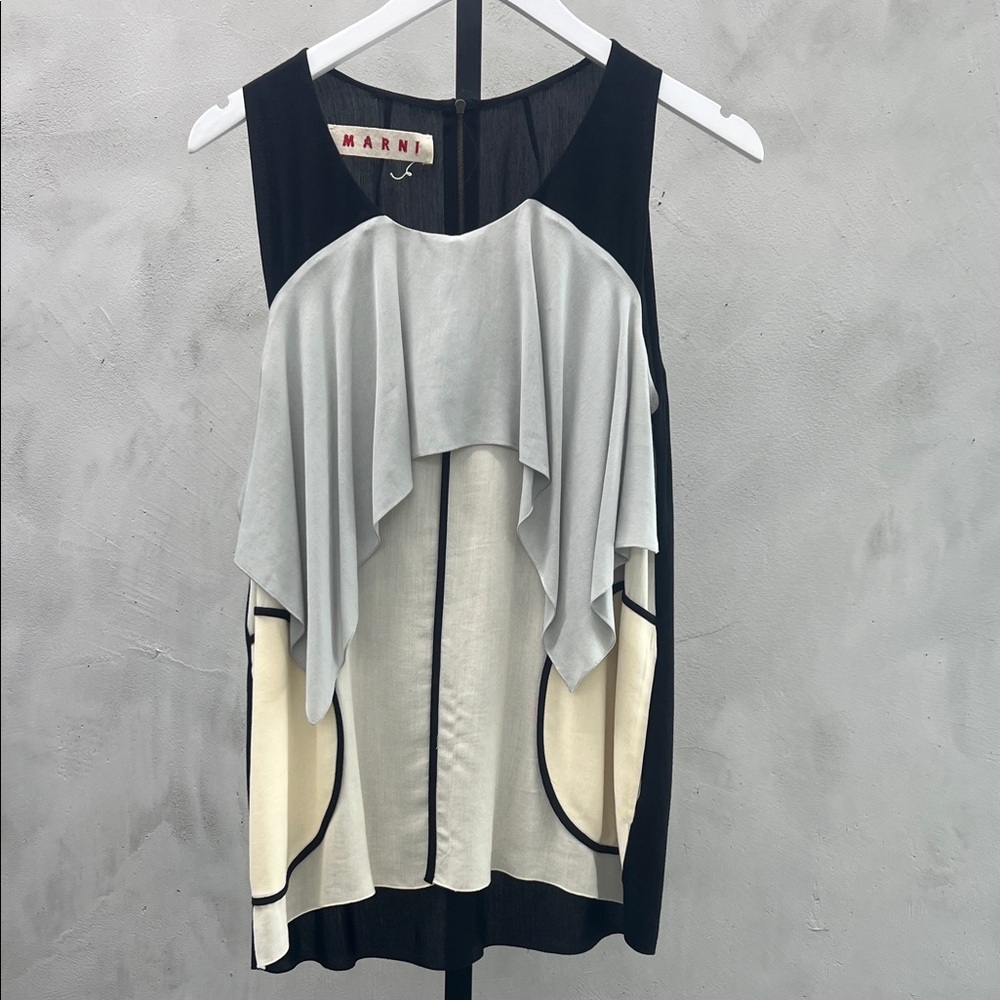 Marni Black, Cream, and Gray Draped Sleeveless Top